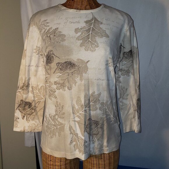 Ladies NORTHERN REFLECTIONS 3/4 Length Sleeve Crew Neck Tee Shirt in Cream - M - Picture 1 of 5